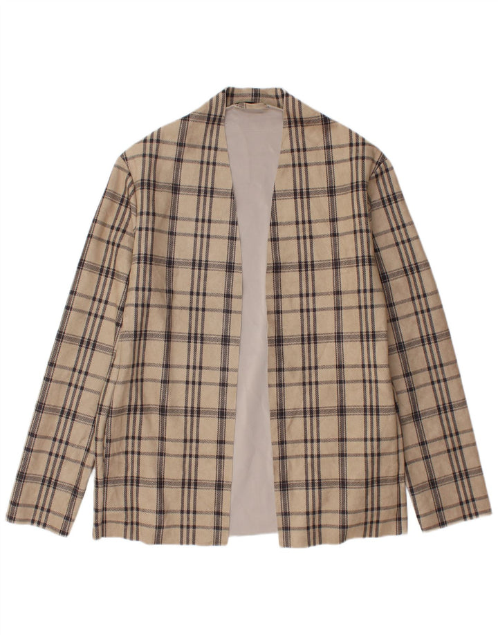 ZARA Mens Open Blazer Jacket UK 40 Large Beige Check Polyester