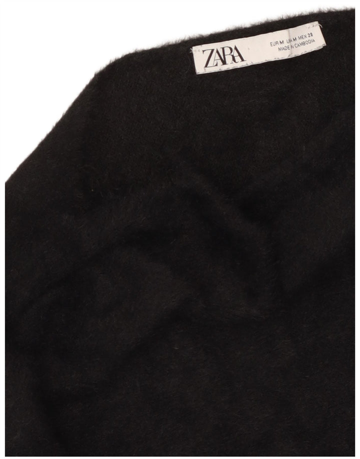 Zara Womens Crop Top Manches Longues UK 14 Moyen Noir