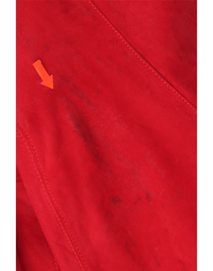 vintage Femmes Surdimensionné Suède Pardessus UK 14 Cuir Rouge Moyen