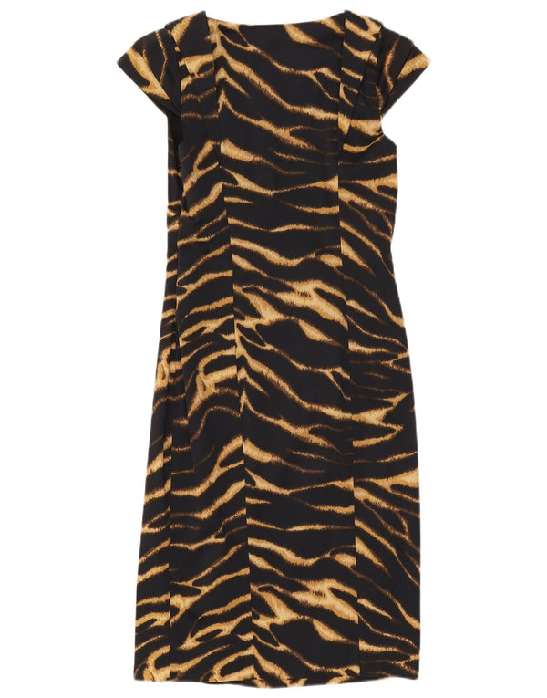 Karen Millen Robe fourreau pour femme UK 12 Acétate imprimé animal noir moyen
