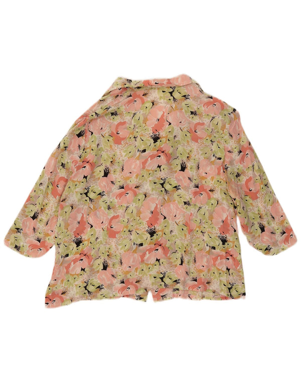 vintage Femmes 3/4 Manches Chemise Blouse UK 16 Grand Floral Multicolore