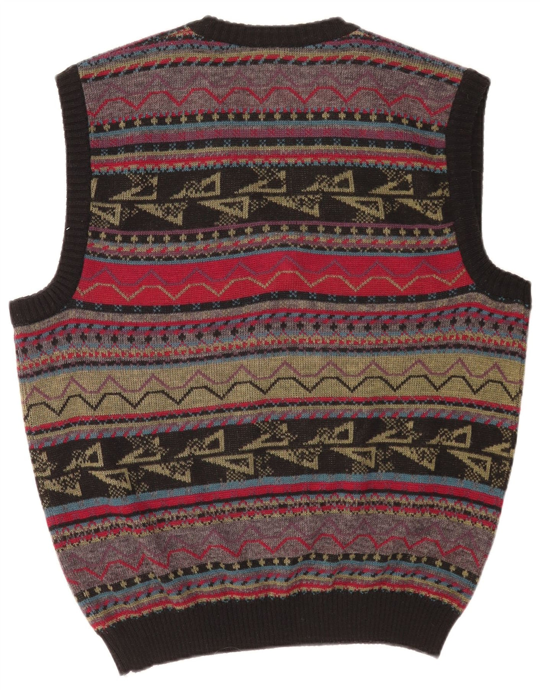 vintage Mens Vest Tank Top Grand Acrylique Géométrique Multicolore