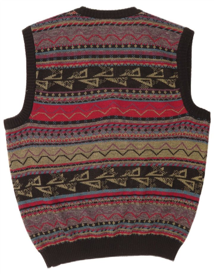 vintage Mens Vest Tank Top Grand Acrylique Géométrique Multicolore
