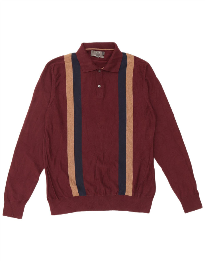 MARKS & SPENCER Pull Col Polo Homme Bordeaux Moyen Colorblock