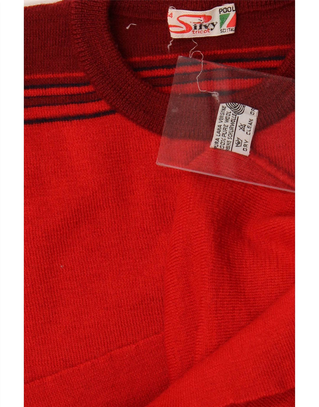 SILVY Pull ras du cou pour femme IT 54 3XL Laine vierge rayée rouge