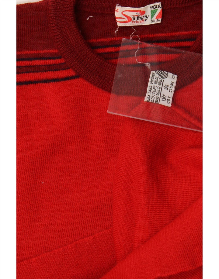 SILVY Pull ras du cou pour femme IT 54 3XL Laine vierge rayée rouge
