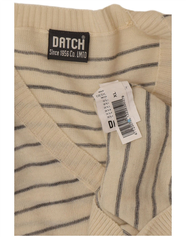 DATCH Pull Col V Homme XL Acrylique Rayé Blanc Cassé