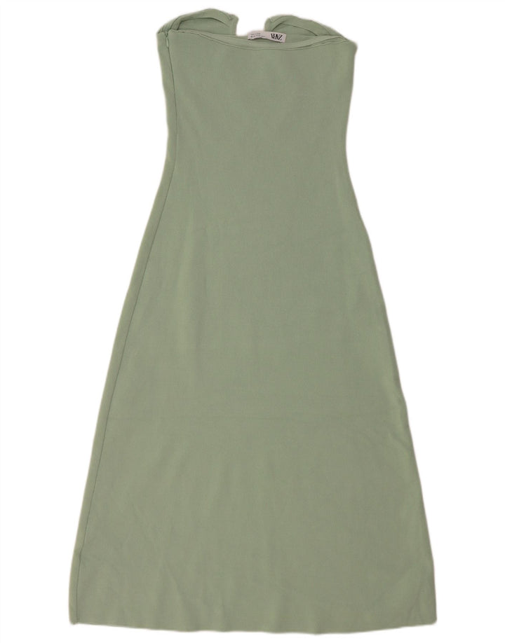 Zara Femme Robe Bustier UK 12 Viscose Vert Moyen