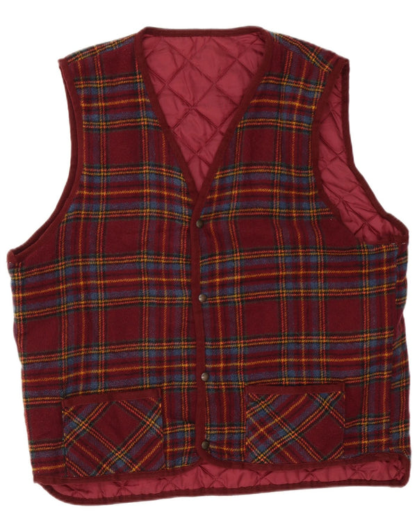 Gilet matelassé réversible pour hommes vintage UK 40 Grand chèque bordeaux