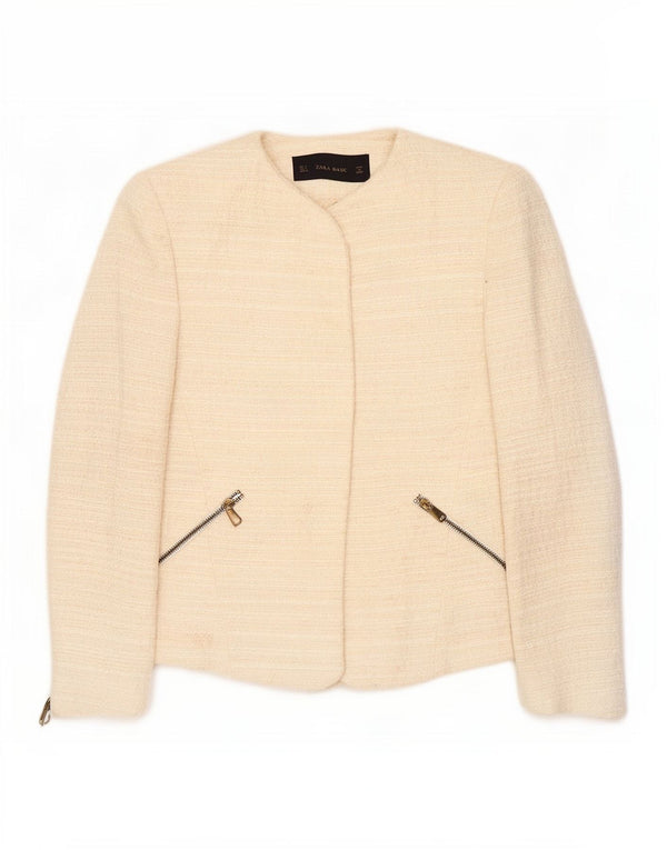 Zara Femme Veste Blazer UK 10 Petit Acrylique Blanc Cassé