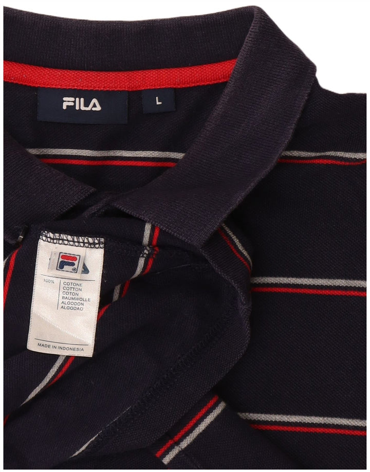 Fila Polo Homme Large Bleu Marine Rayé Coton
