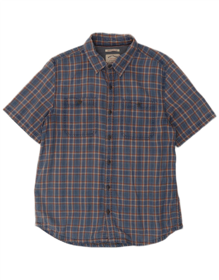 Fat Face Chemise à manches courtes pour homme Coupe classique en coton à carreaux bleus