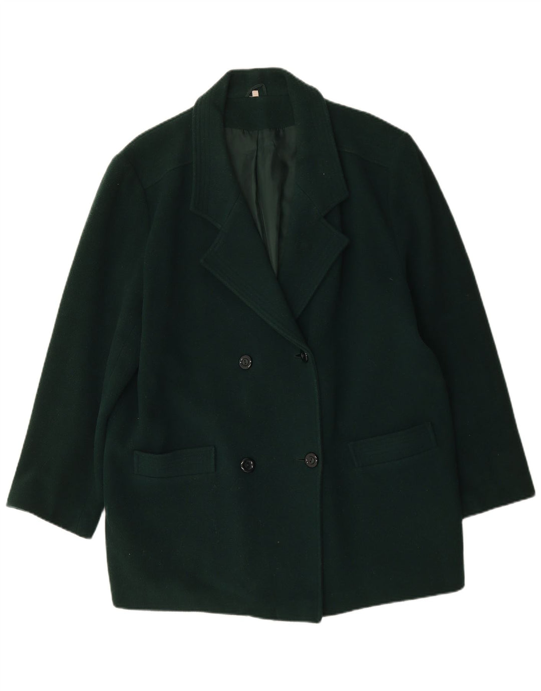 vintage Femmes Surdimensionné Double Breasted Manteau UK 18 XL Vert Nouvelle Laine