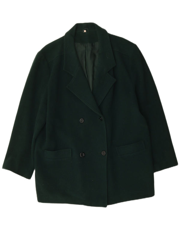 vintage Femmes Surdimensionné Double Breasted Manteau UK 18 XL Vert Nouvelle Laine