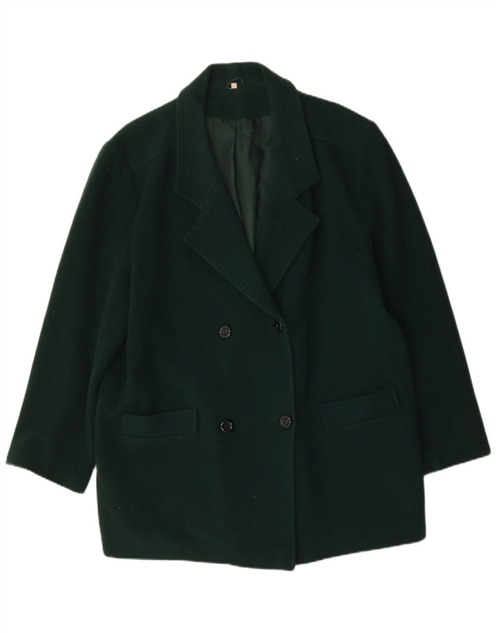 vintage Femmes Surdimensionné Double Breasted Manteau UK 18 XL Vert Nouvelle Laine