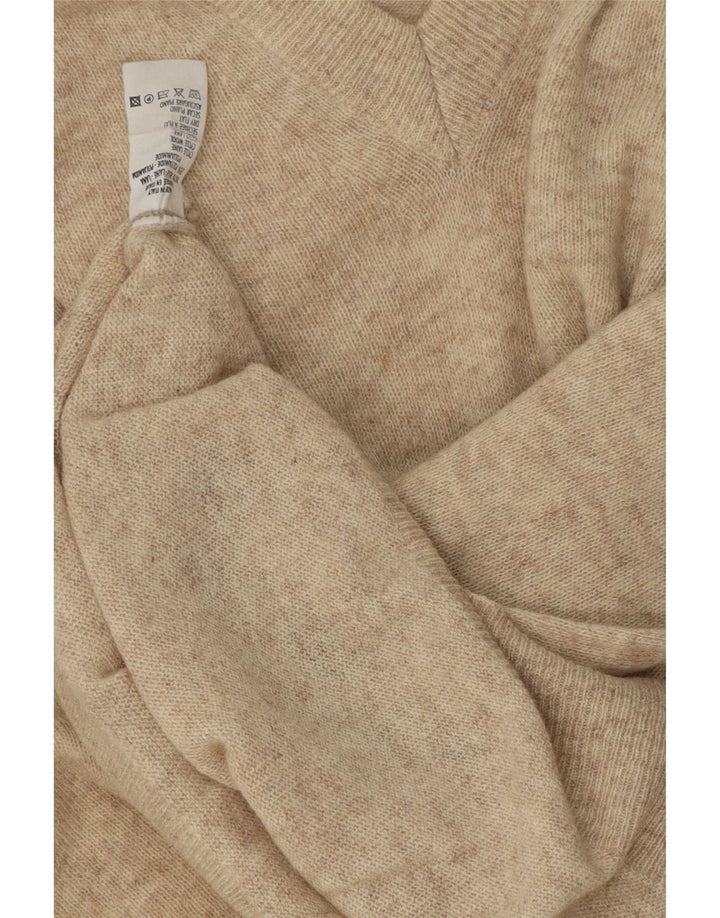 vintage Mens V-Col Jumper Pull Grande Laine Mouchetée Beige