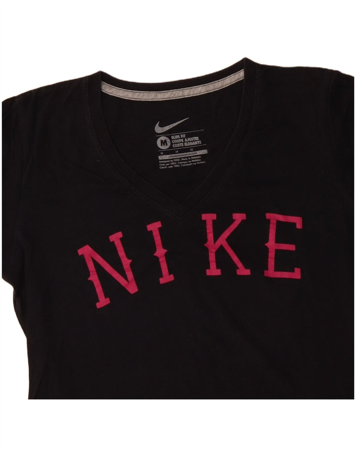 NIKE T-shirt coupe slim pour femme en coton noir moyen UK 12