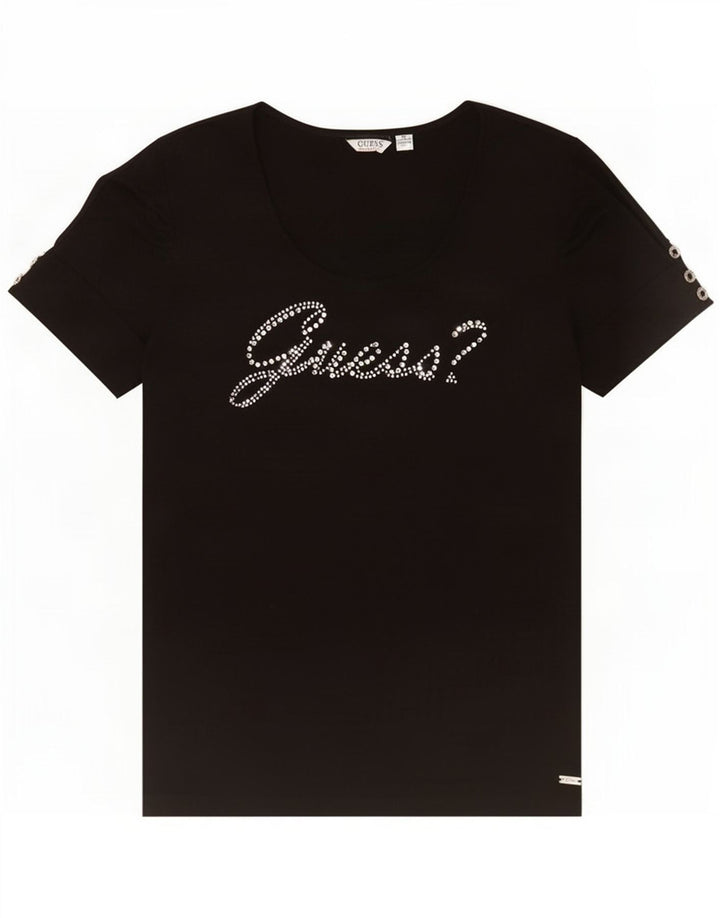 Guess T-shirt graphique pour femme UK 12 Noir moyen Polyester