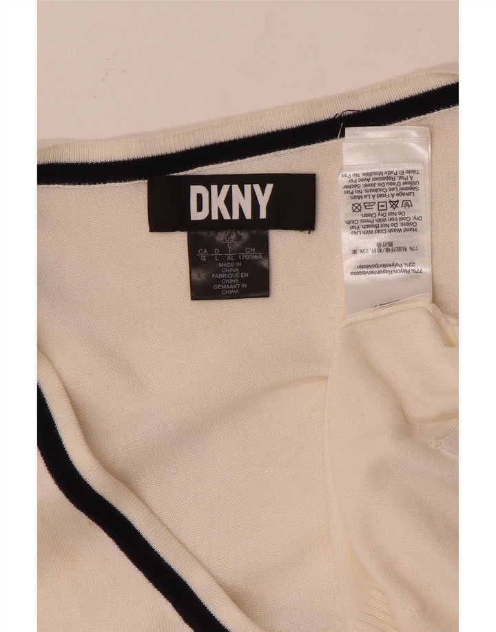 DKNY Pull cardigan ouvert pour femme UK 16 Grande rayonne blanche