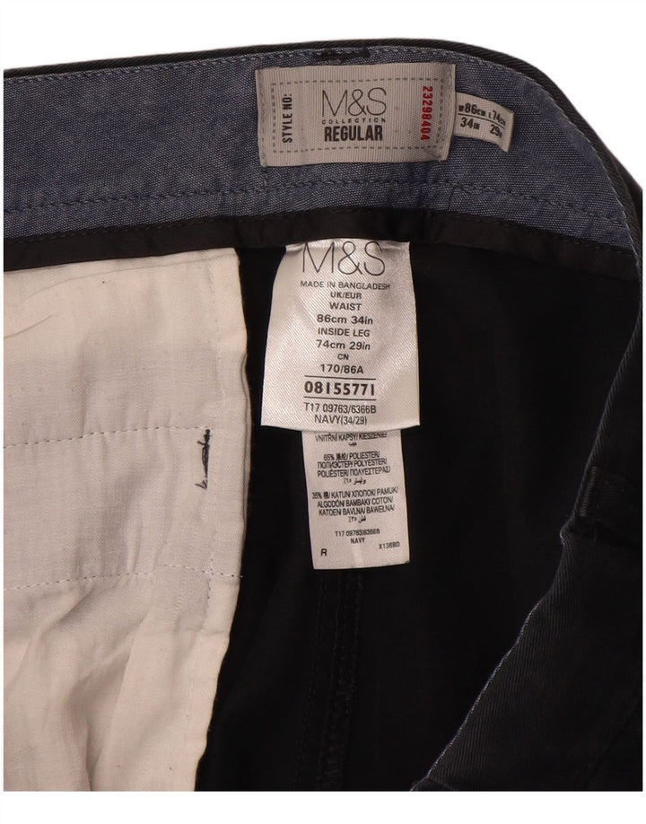 Marks & Spencer Pantalon Chino Regular Homme W34 L29 Bleu Marine Coton