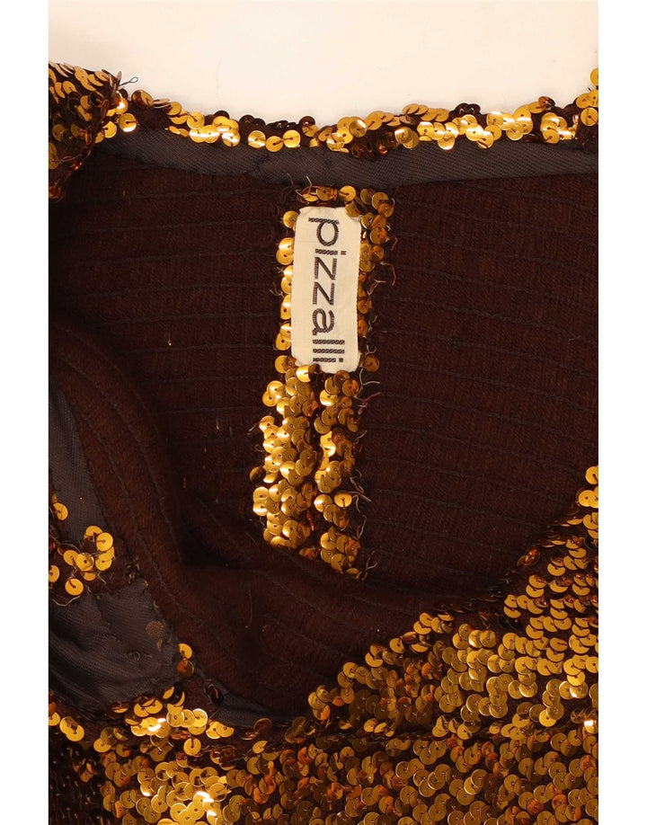 vintage Femmes Sans Manches Sequin Crop Top UK 12 Or Moyen
