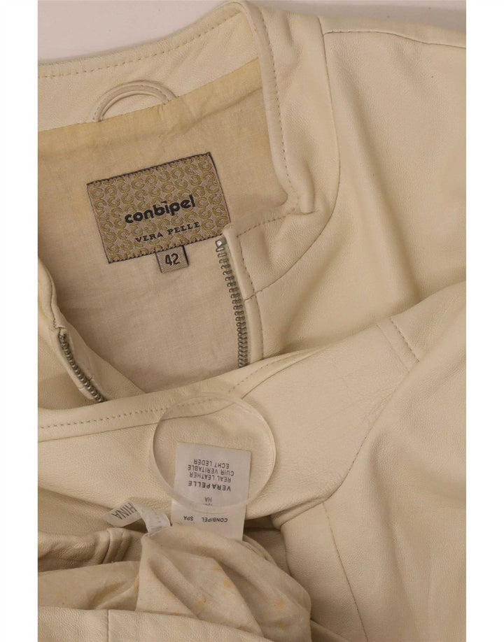 Conbipel Blouson En Cuir Bomber Femme IT 42 Beige Moyen