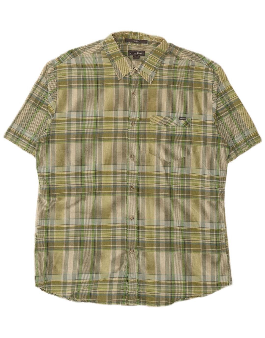 EDDIE BAUER Chemise classique à manches courtes pour homme en coton à carreaux verts