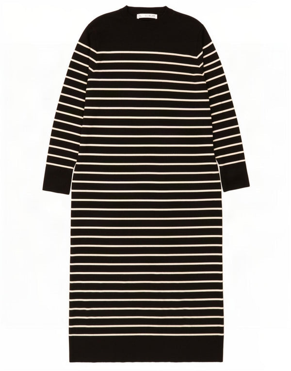 Zara Robe pull à manches longues pour femme UK 46 Large Noir Rayé