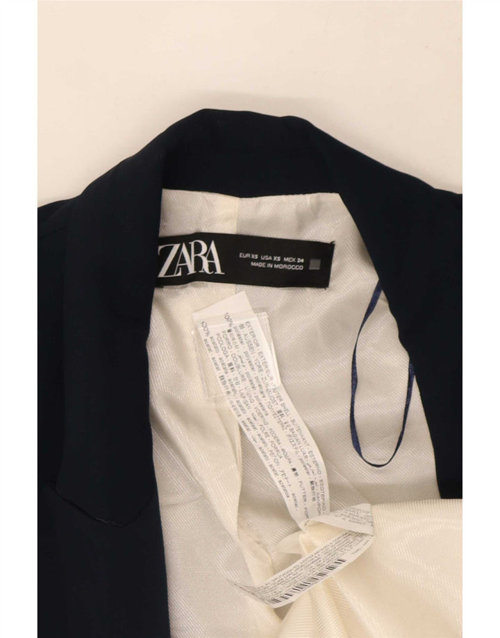 Zara Veste blazer ouverte à manches 3/4 pour femme UK 6 XS Bleu marine Polyester
