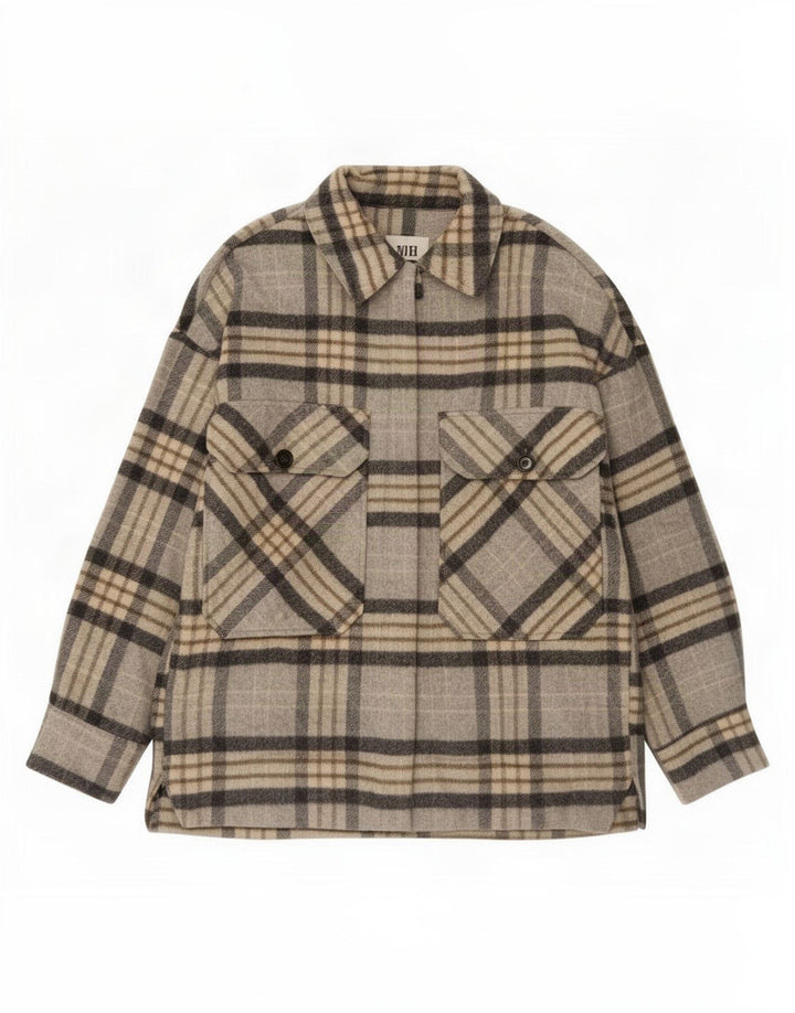 Zara Veste Shacket pour femme UK 14 Gris moyen à carreaux