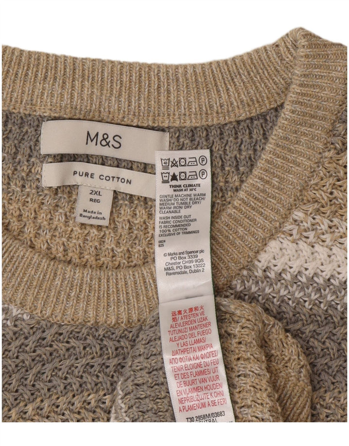 Marks & Spencer Pull à col rond coupe classique pour homme 2XL Beige rayé