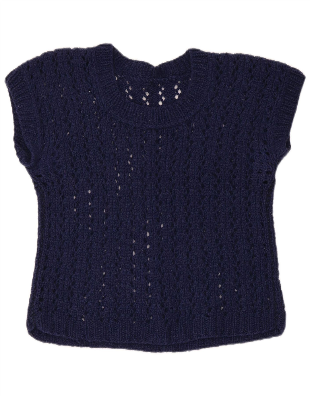 VINTAGE Femmes Crop Boat Neck Jumper Pull UK 12 Bleu Marine Moyen