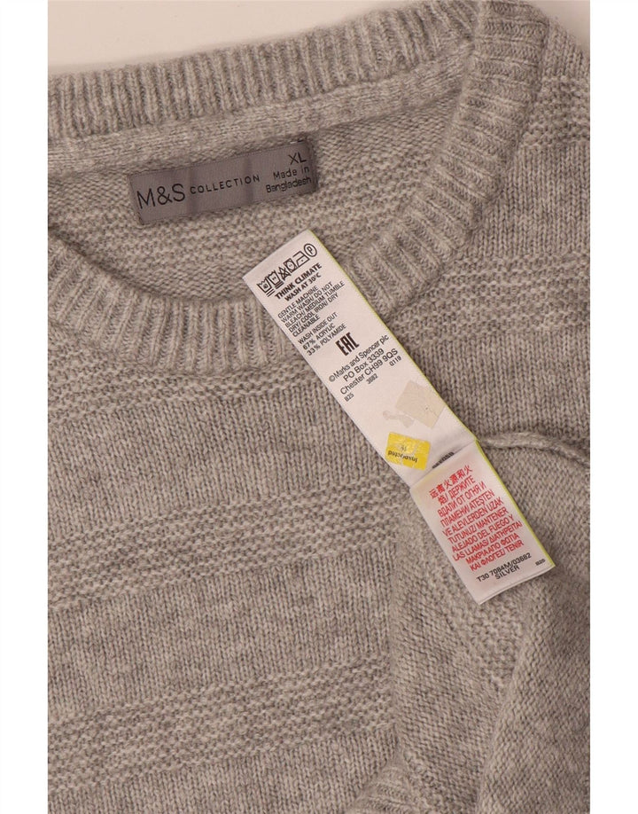 Marks & Spencer Pull col rond homme XL gris rayé acrylique