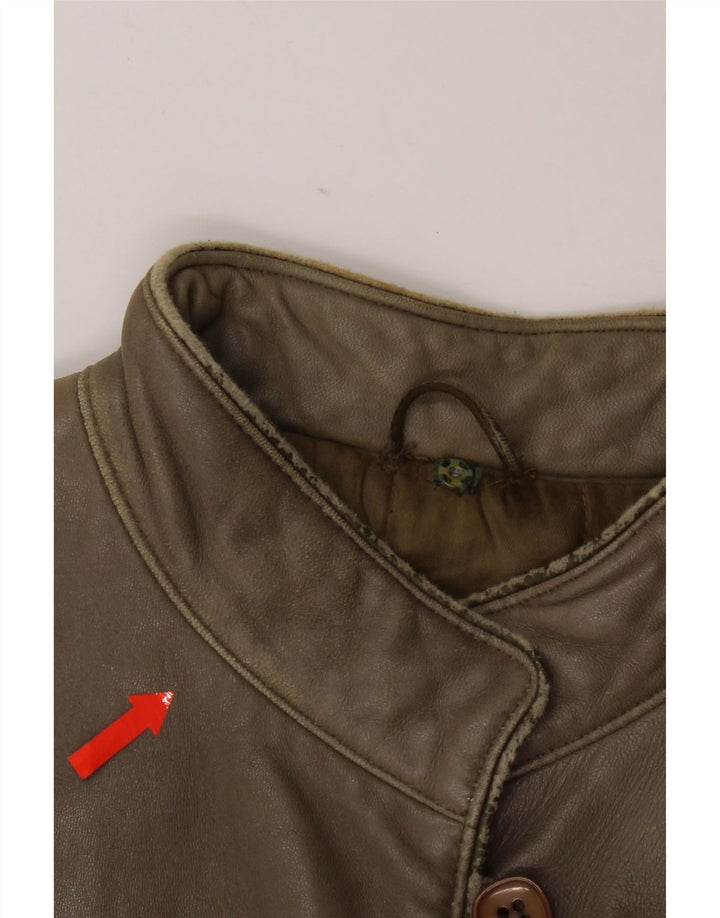 Veste en cuir femme vintage IT 44 Cuir kaki moyen
