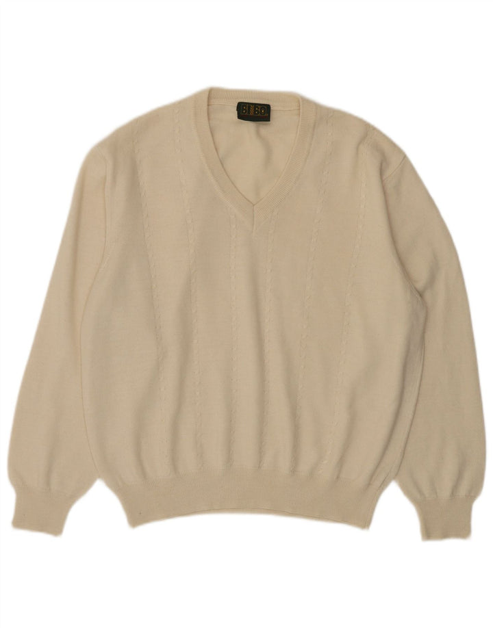 BIBO Femme Pull Col V IT 50 XL Laine Blanc Cassé