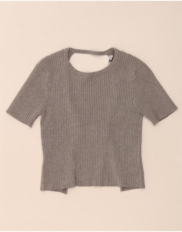 Zara Womens Crop Blouse Top UK 12 Gris Moyen