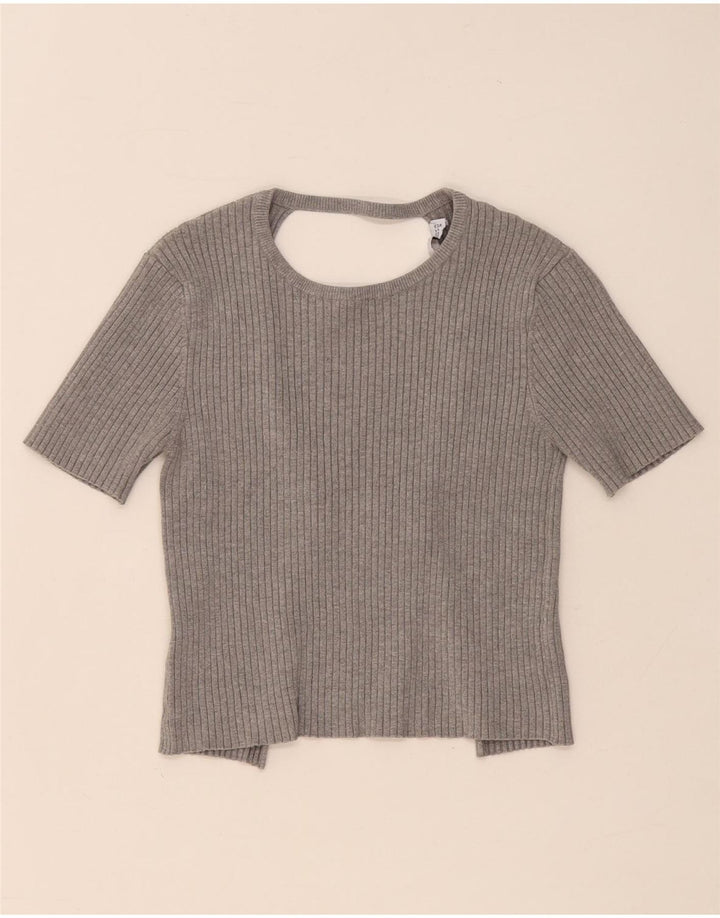 Zara Womens Crop Blouse Top UK 12 Gris Moyen
