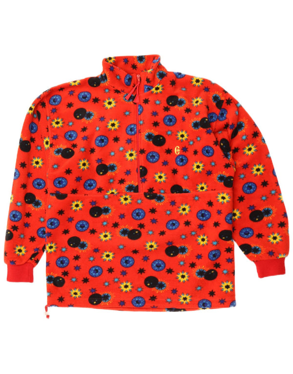 Conte of Florence Mens Zip Neck Fleece Jumper Large Red Floral Polyester