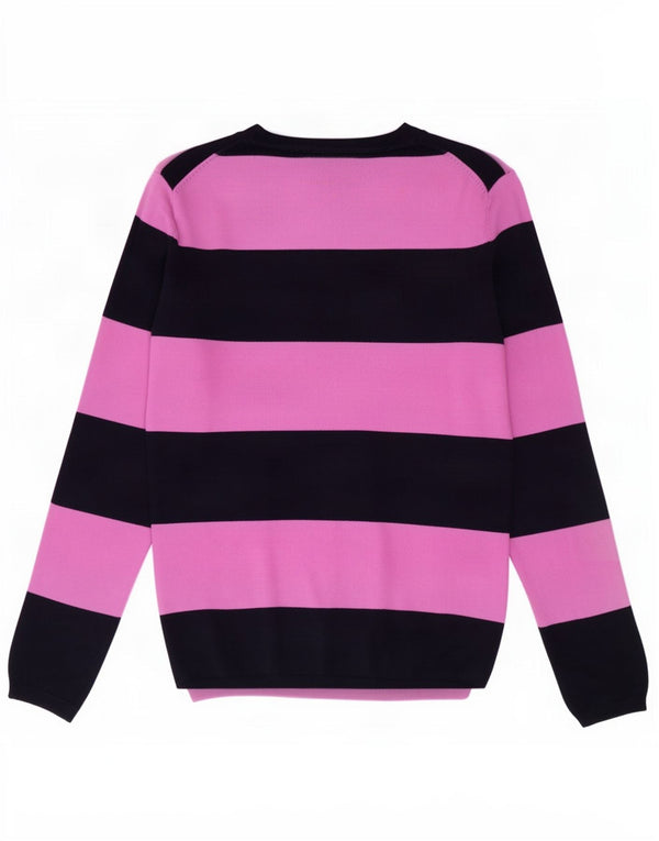 Tommy Hilfiger Pull col en V pour femme UK 10 Petit coton rayé rose