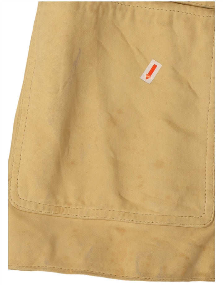 vintage Femme 3 Boutons Veste Blazer En Cuir UK 10 Petit Jaune