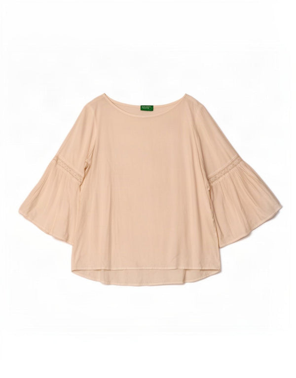 Benetton Chemisier à manches 3/4 pour femme UK 44 Viscose blanc moyen