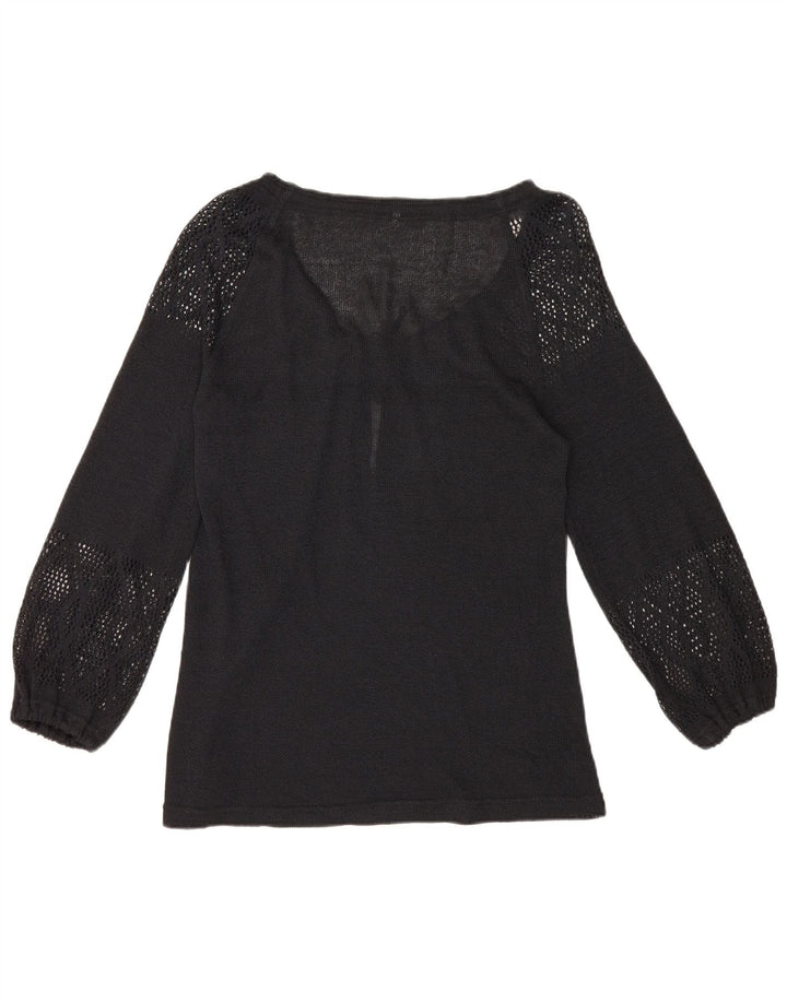 vintage Femme Manches Longues Blouse Top IT 44 Moyen Noir