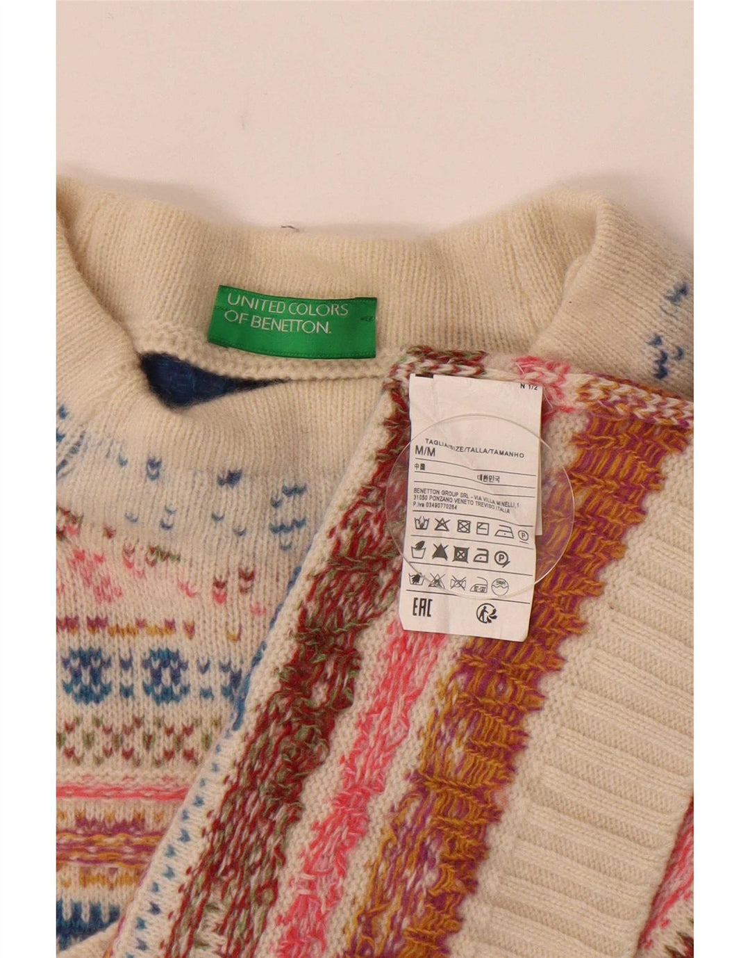 Benetton Pull à col roulé pour femme UK 14 Medium Multicolore