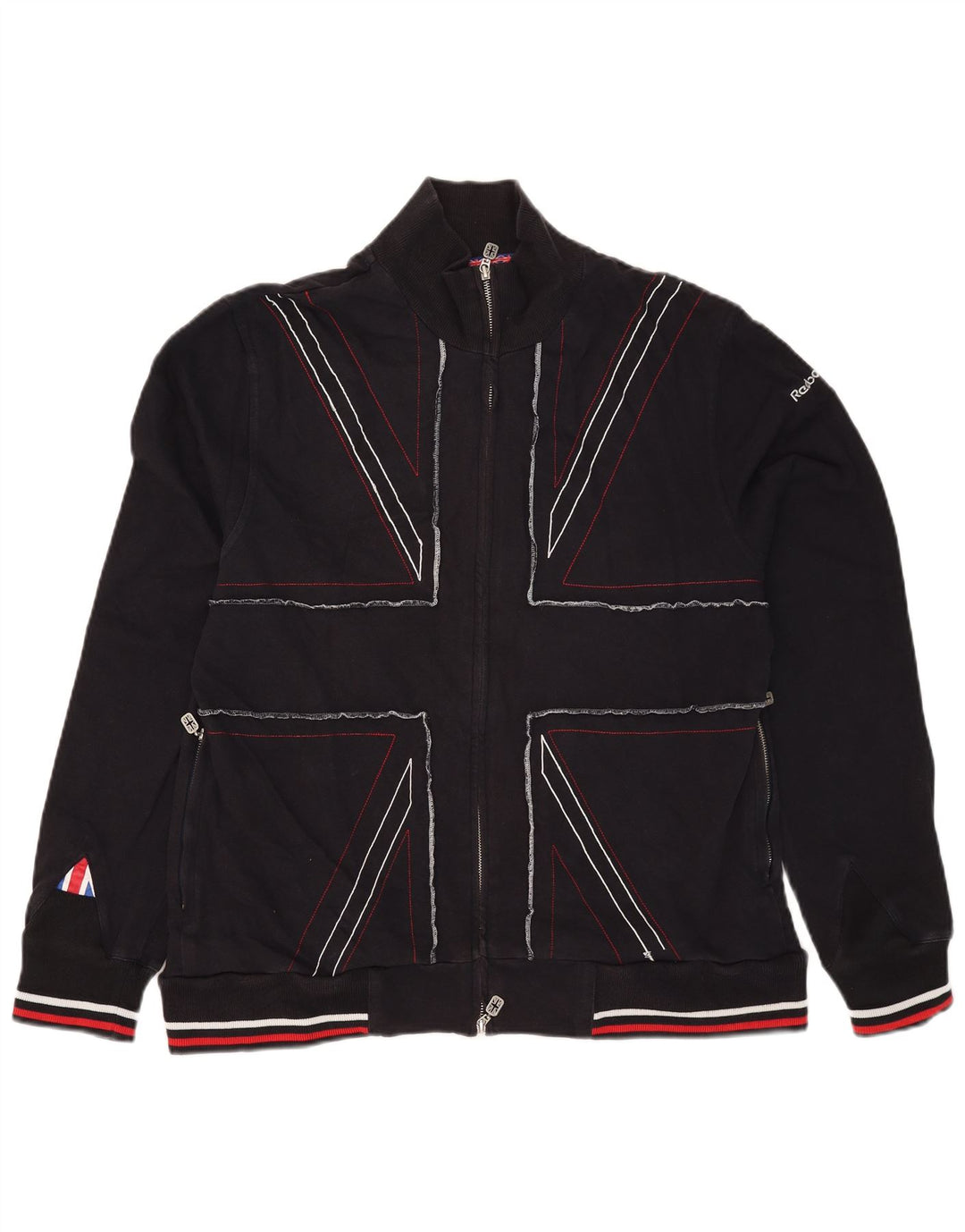 Reebok Veste de Survêtement Homme XL Bleu Marine Rayé Coton