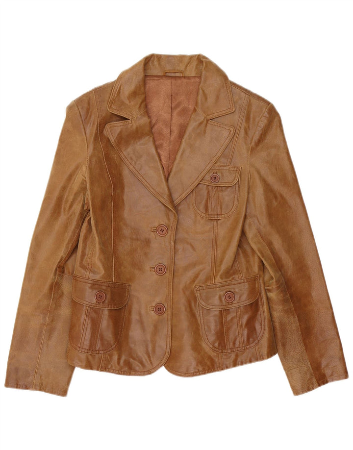 Bay Veste blazer en cuir à 3 boutons pour femme UK 14 Grand cuir marron