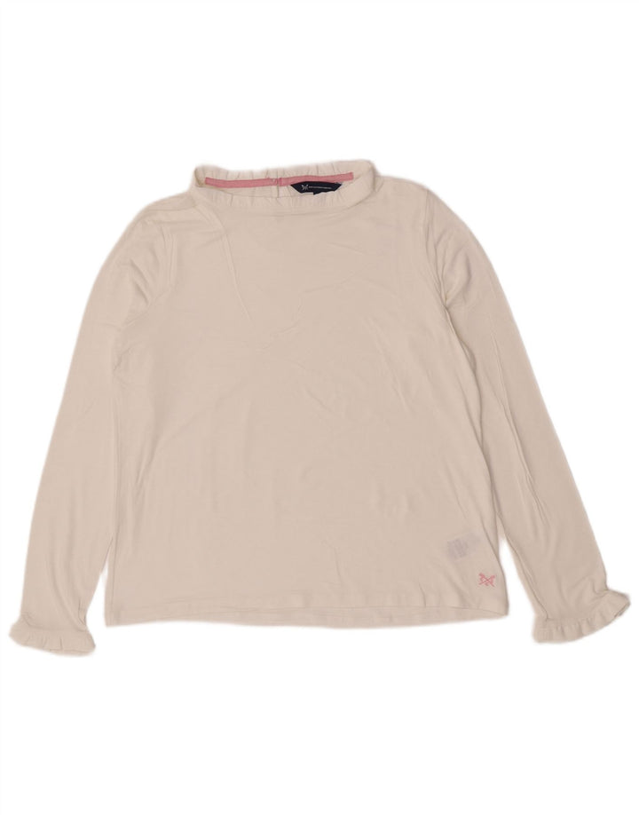 Crew Clothing Haut à manches longues pour femme UK 12 Medium Blanc Modal