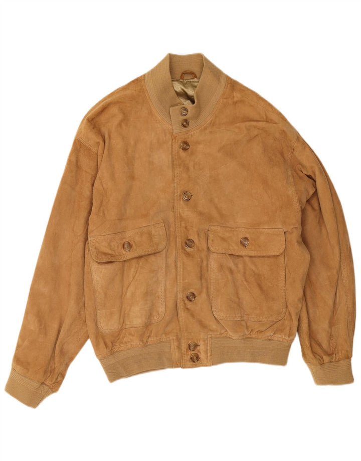 Veste Bomber En Daim Vintage Homme IT 48 Daim Beige Moyen