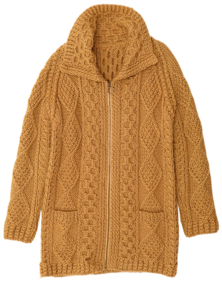 vintage Femme Longline Cardigan Pull UK 12 Beige Moyen