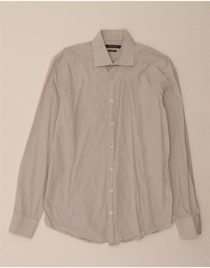 RENE LEZARD Mens Shaped Fit Shirt Size 39 15 1/2 Medium Grey Check Cotton Vintage Rene Lezard and Second-Hand Rene Lezard from Messina Hembry 