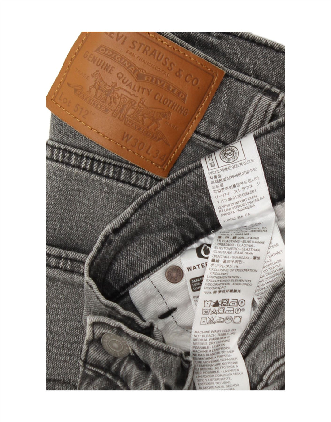 Levi's Jean 512 Slim Fuselé W30 L34 Homme Gris Coton